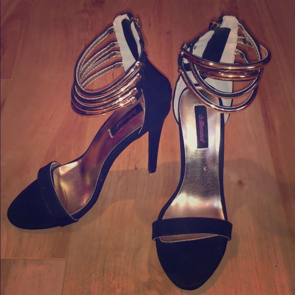 Black and gold heels